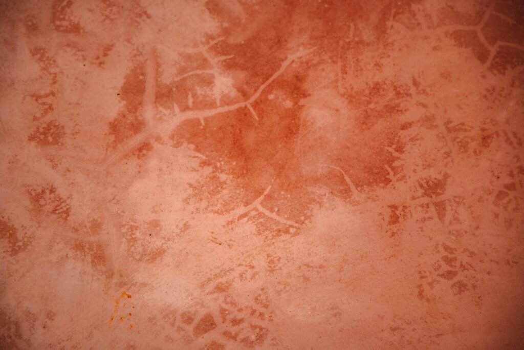 Textured wall with earthy reddish-brown and orange patterns creating a natural design.